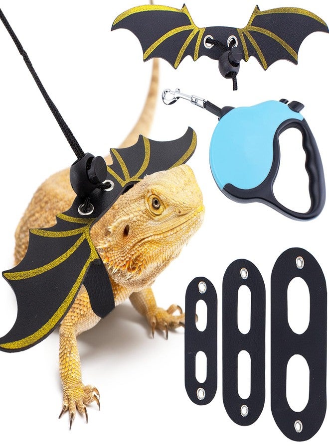 OOXYG Retractable Bearded Dragon Leash with Dinosaur Wings, Comfortable Leather Harness, 3 Sizes Adjustable Escape-Proof Design - Image 2